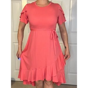 Coral, Ruffle Trim, Hi-Low, Wrap Dress